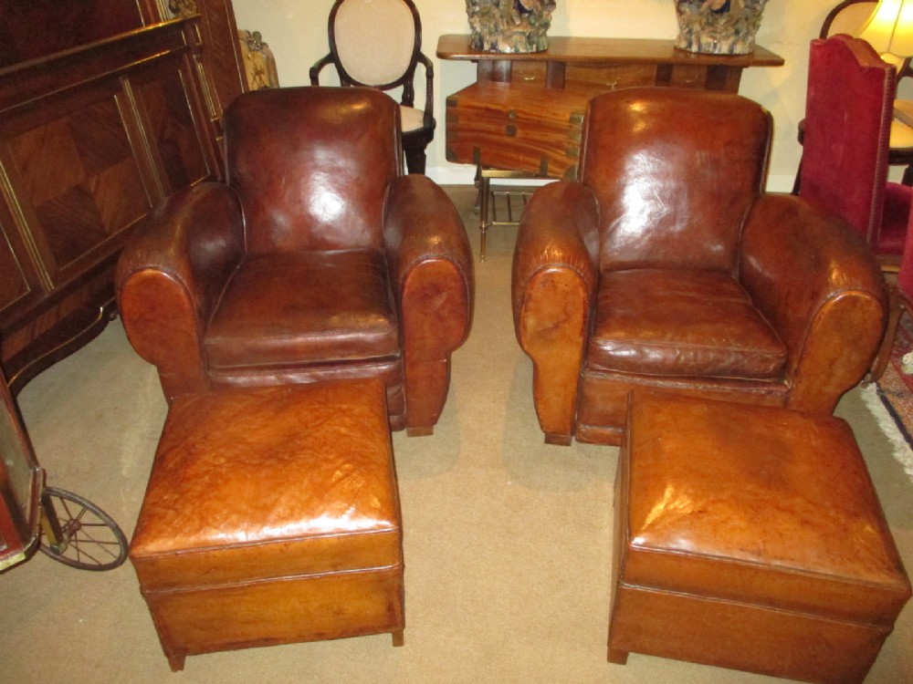Large pair of leather club chairs