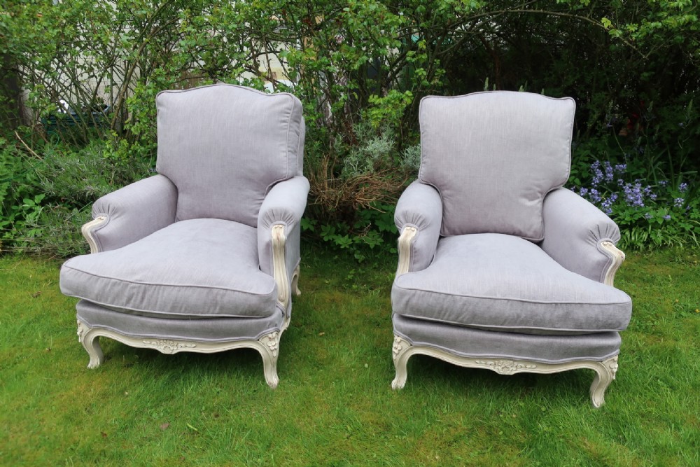 Large pair of French bergere armchairs 
