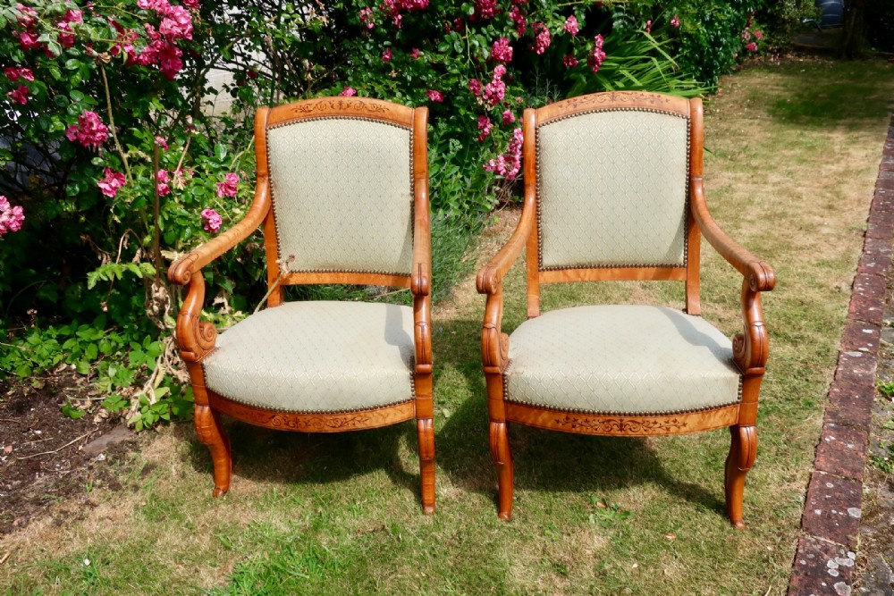 Pair of Birdseye Maple Armchairs 