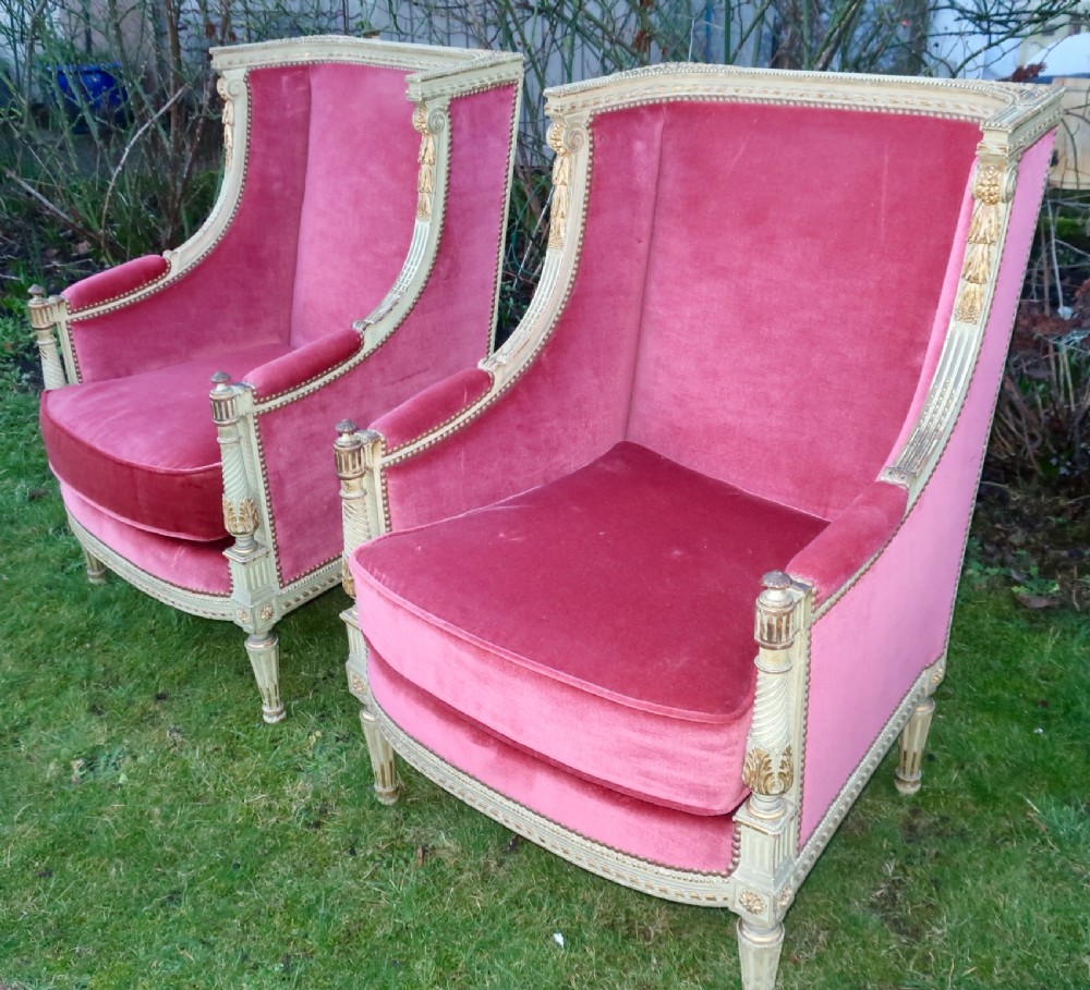 Pair of large French painted armchairs 