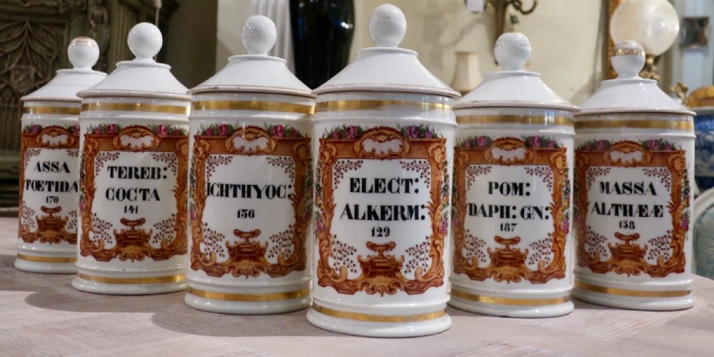 Set of six chemists or apothecary jars