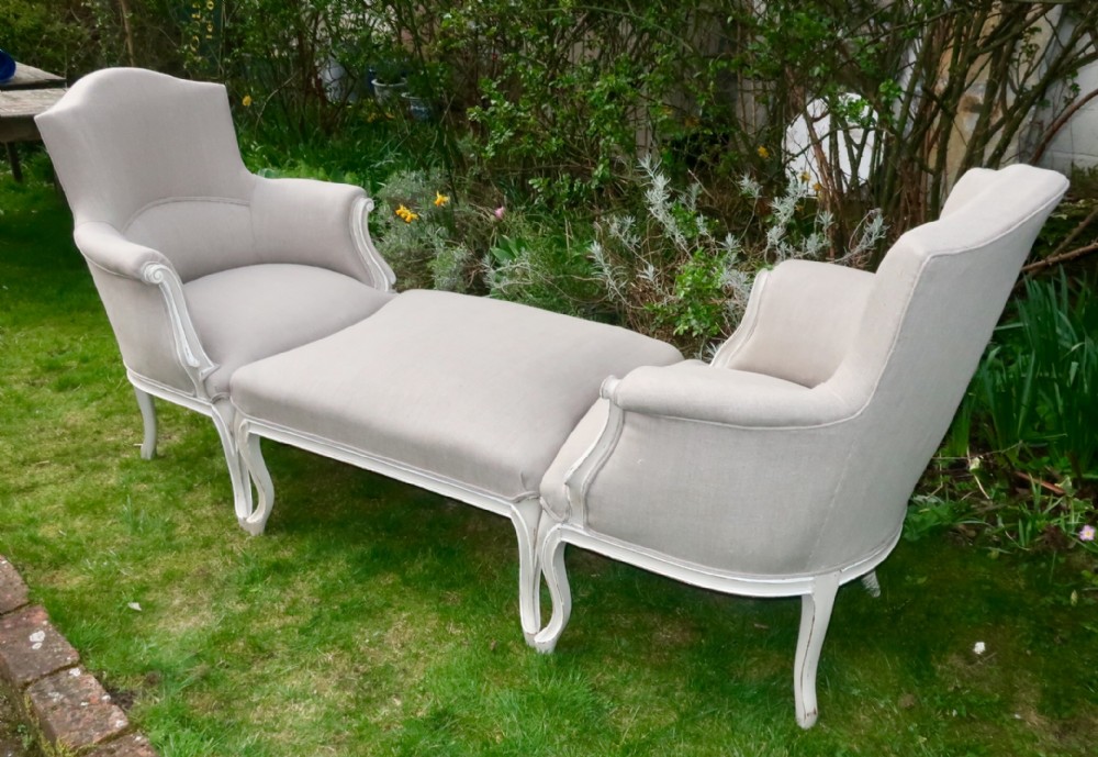 Painted Pair of chairs and stool or duchess brisee