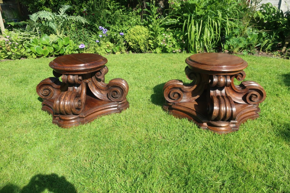 Pair of large carved pillars or plinths