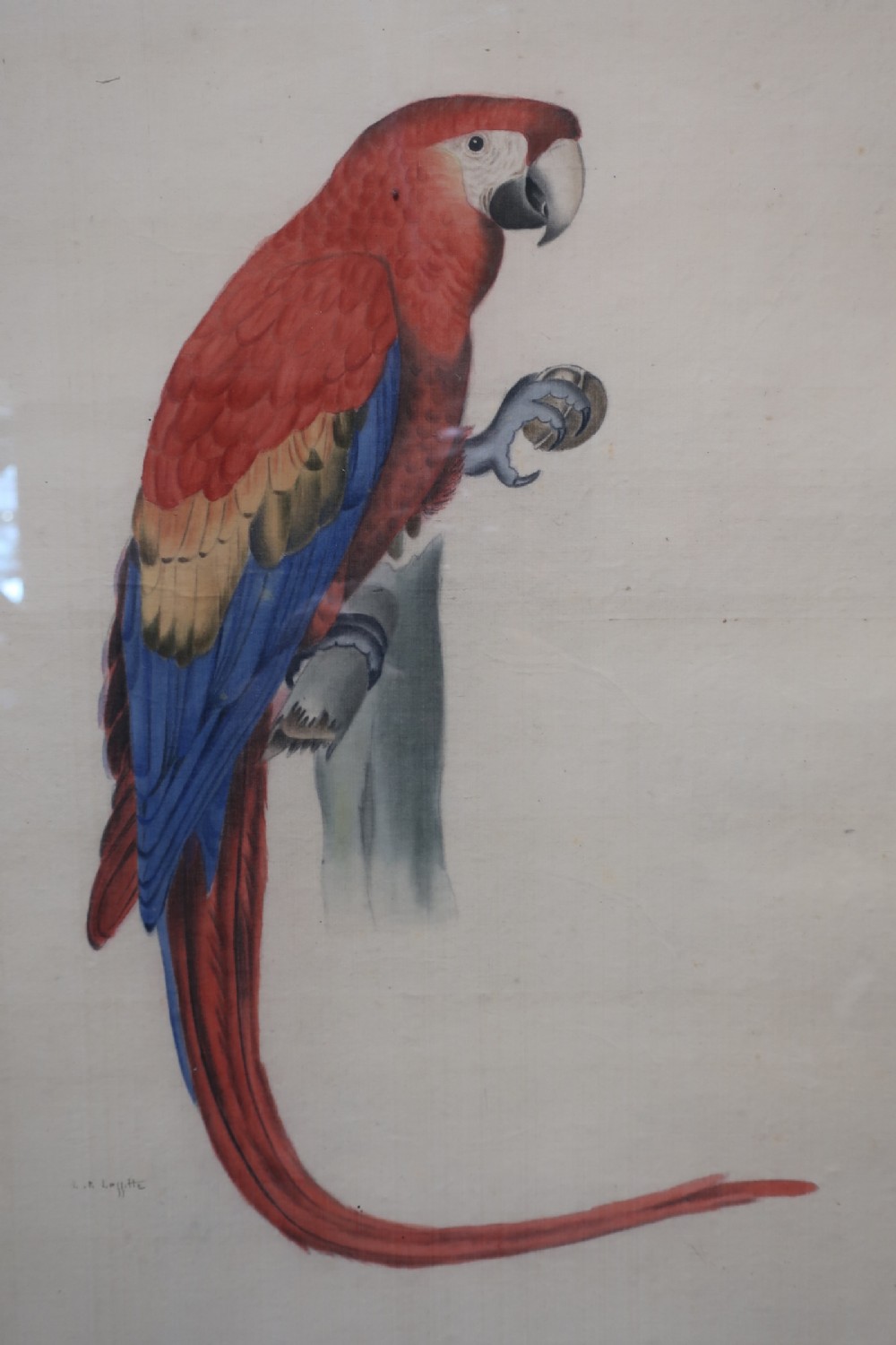 Set of six large watercolours painted on silk by La Roche Laffitte 