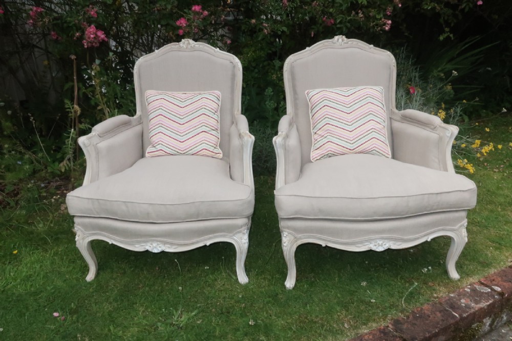 Pair of French upholstered armchairs 