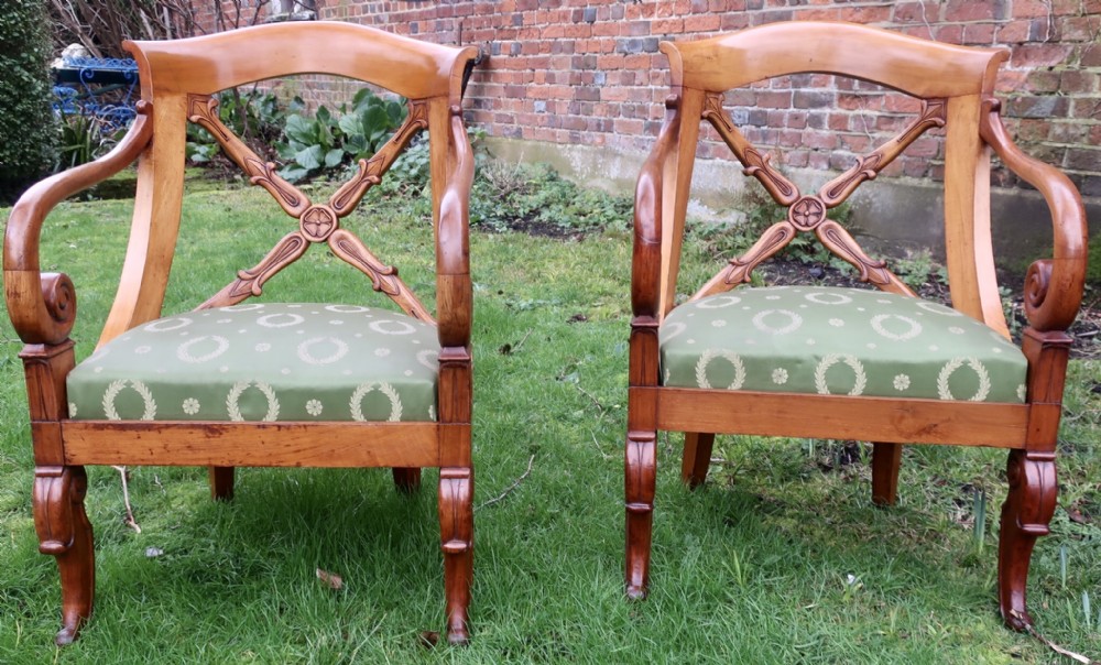 Pair of second empire birch wood armchairs 