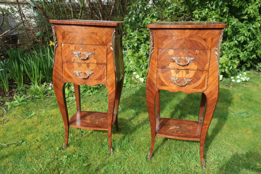 Pair of marquetry bedside tables 