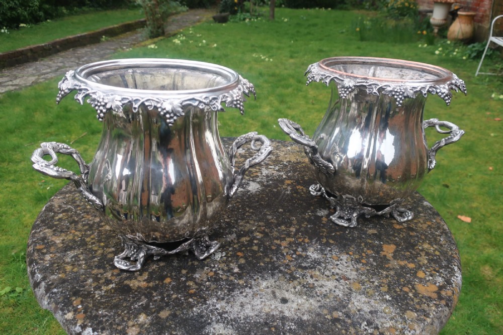 Pair of Sheffield plate type wine coolers