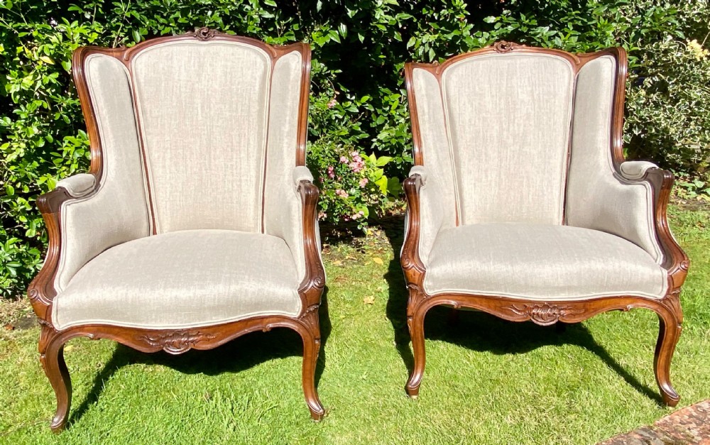 Pair of well carved walnut Bergere armchairs 