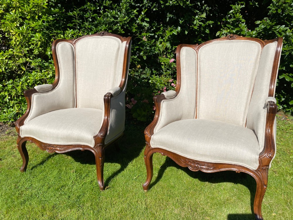 Pair of well carved walnut Bergere armchairs  View III