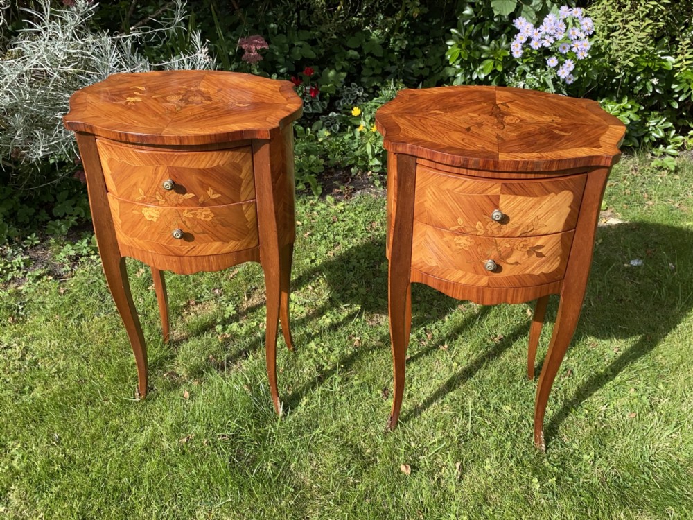 Pair of marquetry bedside tables or lamp tables