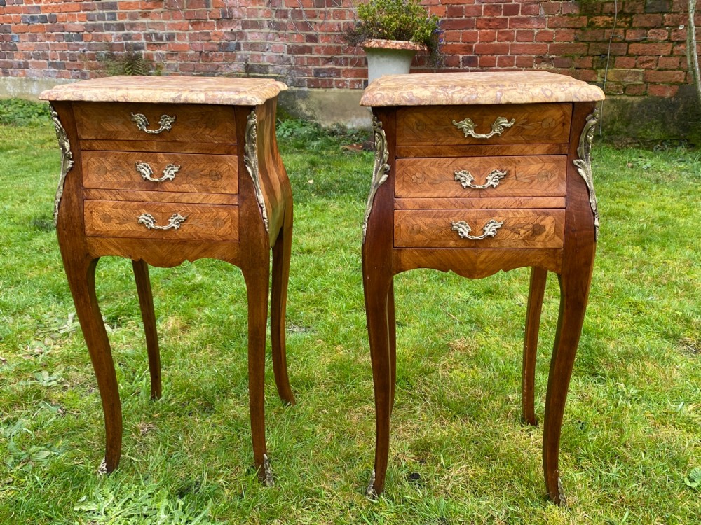 Pair of French marquetry bedside tables  View VI
