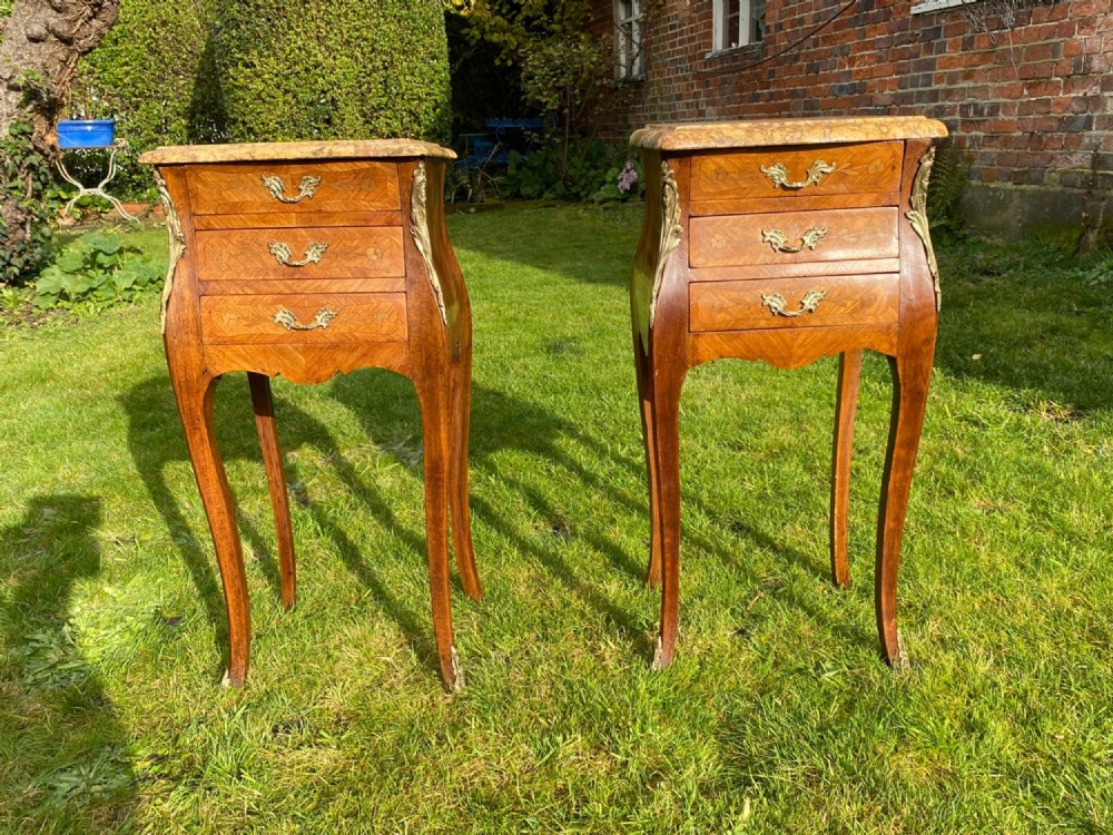 Pair of French marquetry bedside tables 