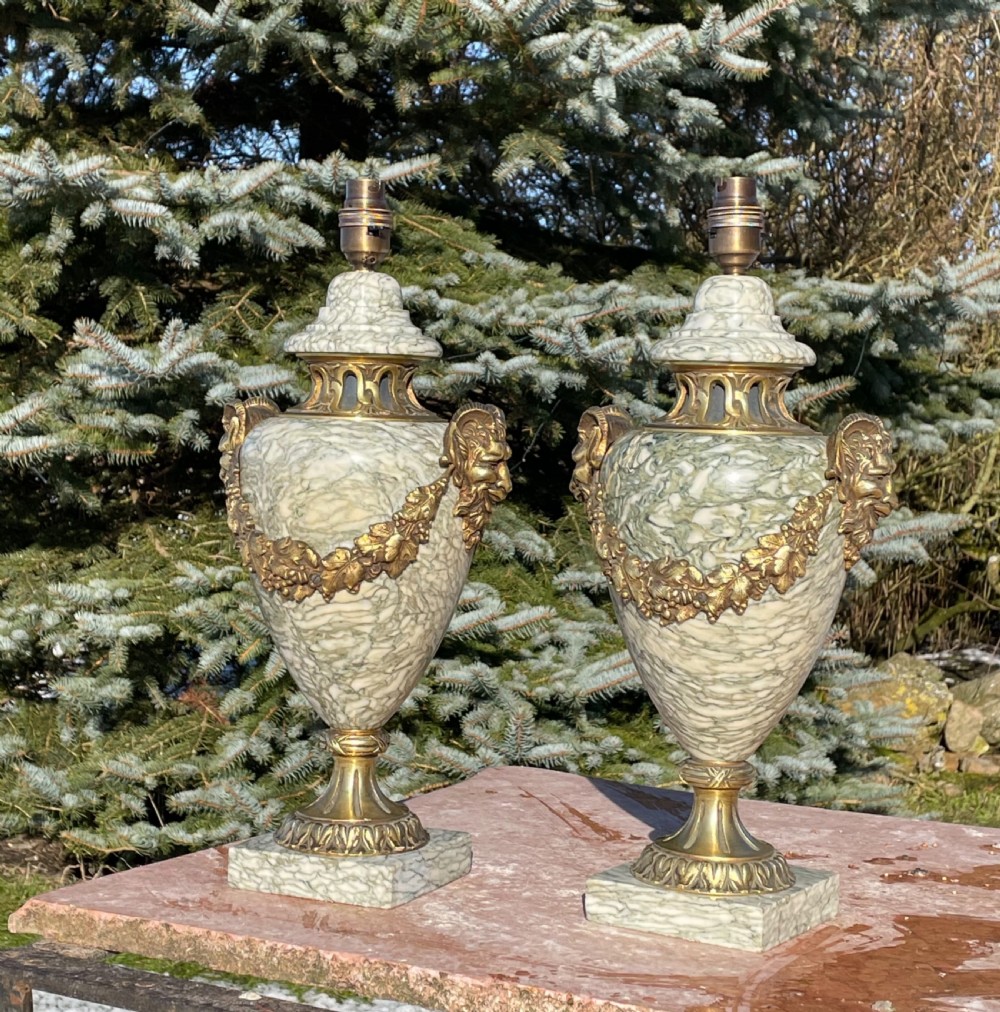 Pair of marble and brass lamps 