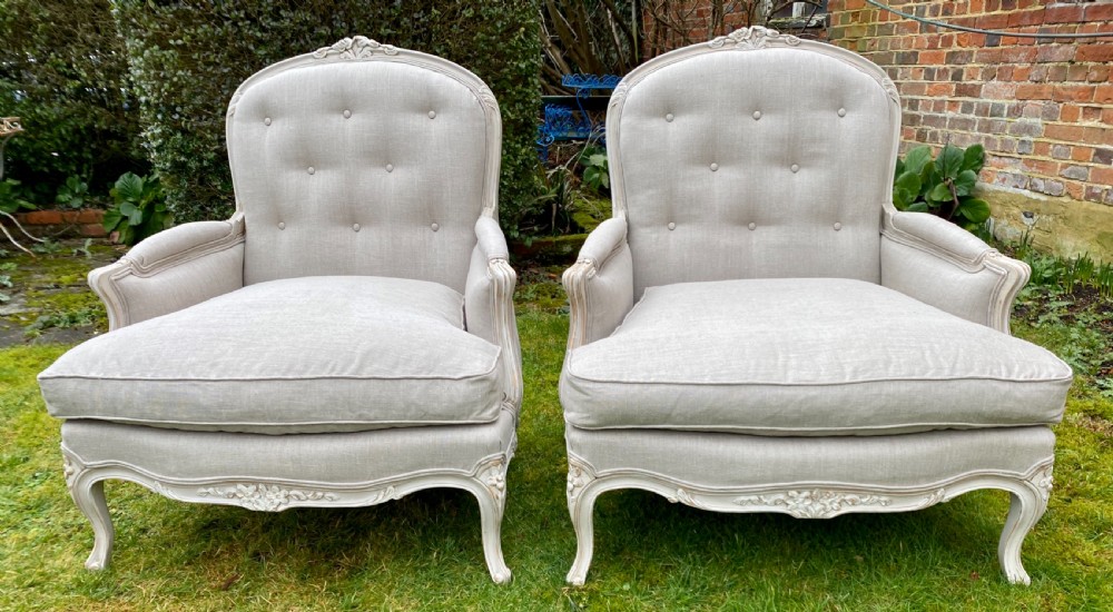 Large pair of French Bergere armchairs 