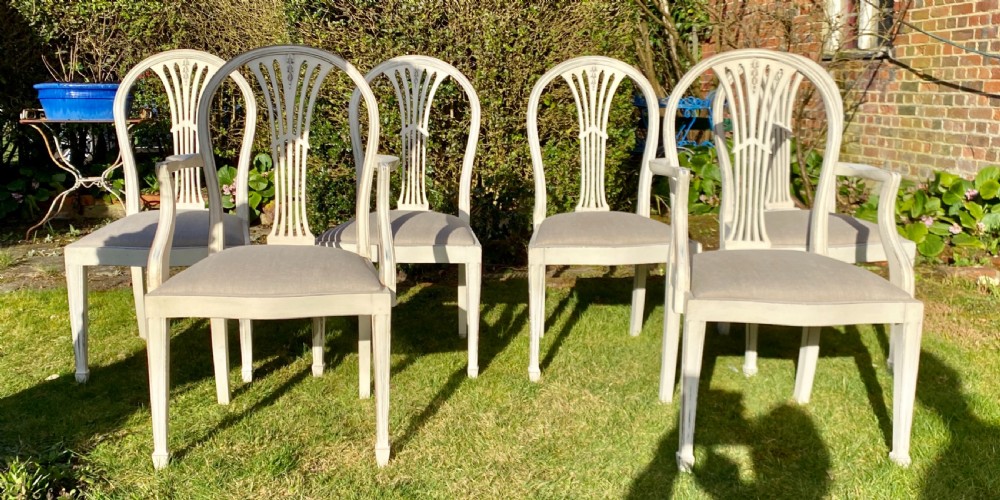 Set of six painted dining chairs in Farrow and Ball colours  View II