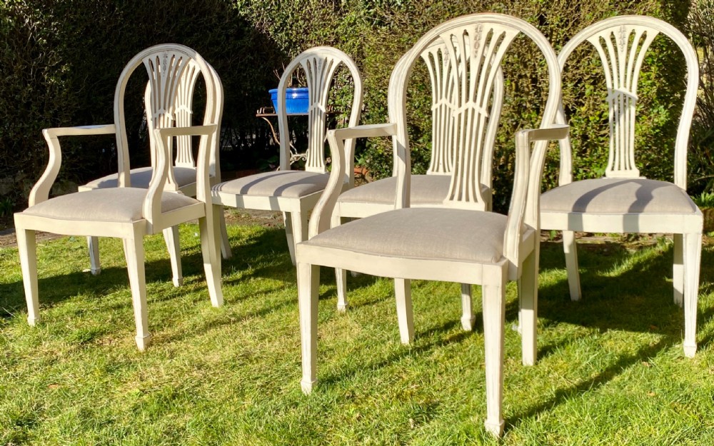 Set of six painted dining chairs in Farrow and Ball colours  View IV