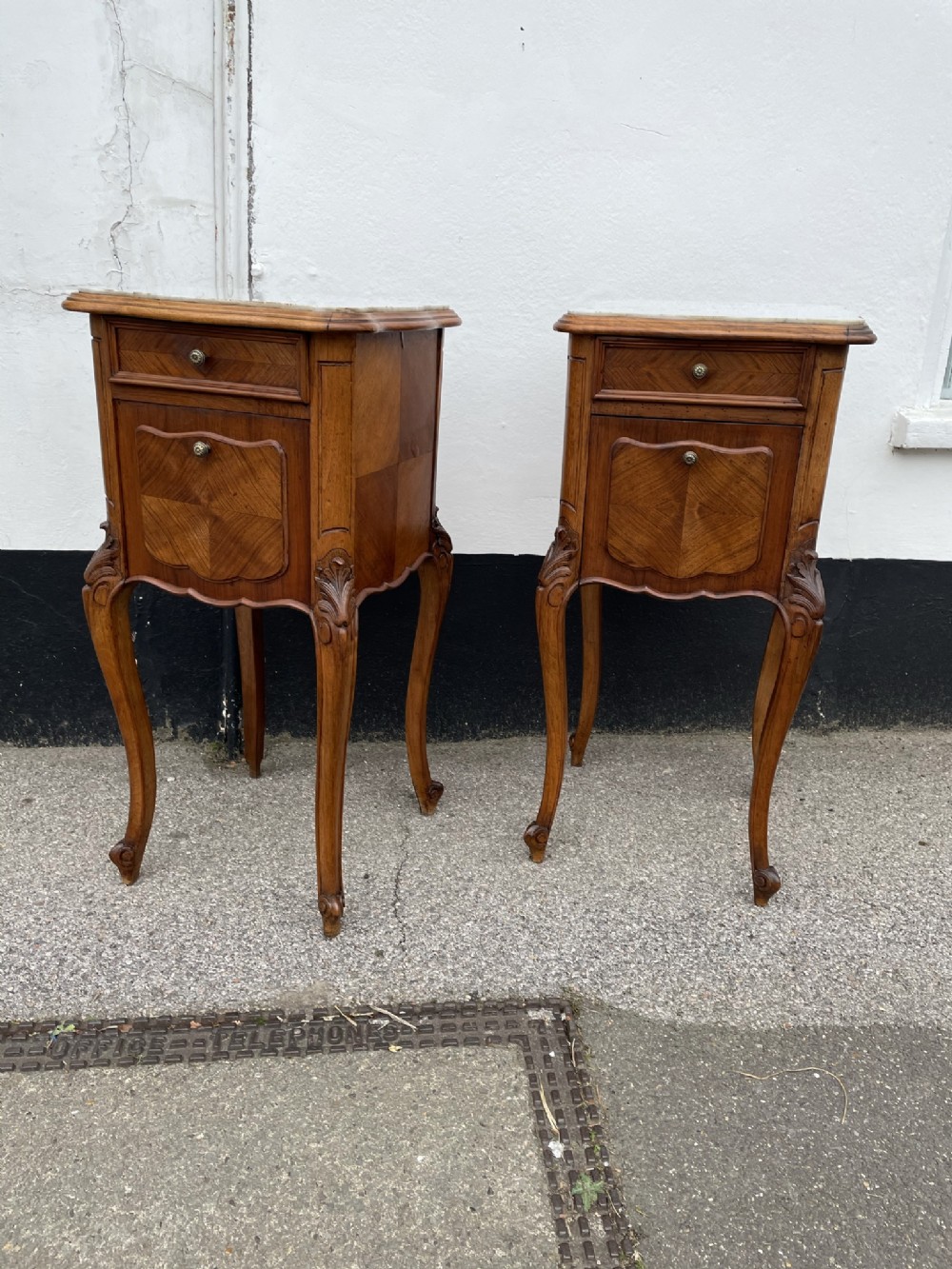 Pair of french walnut bedside tables 