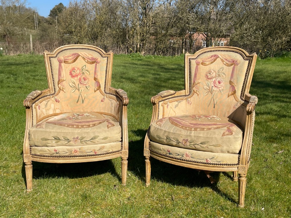 Pair of Louis 16 style tapestry armchairs 