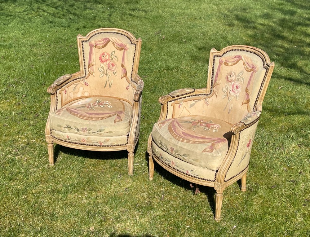 Pair of Louis 16 style tapestry armchairs  View II
