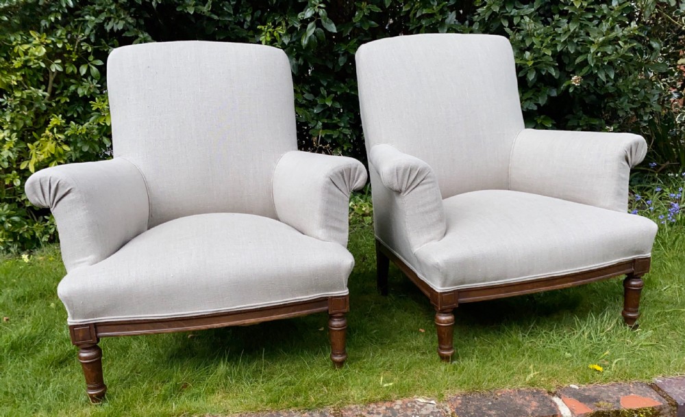 Pair of French upholstered armchairs  View V