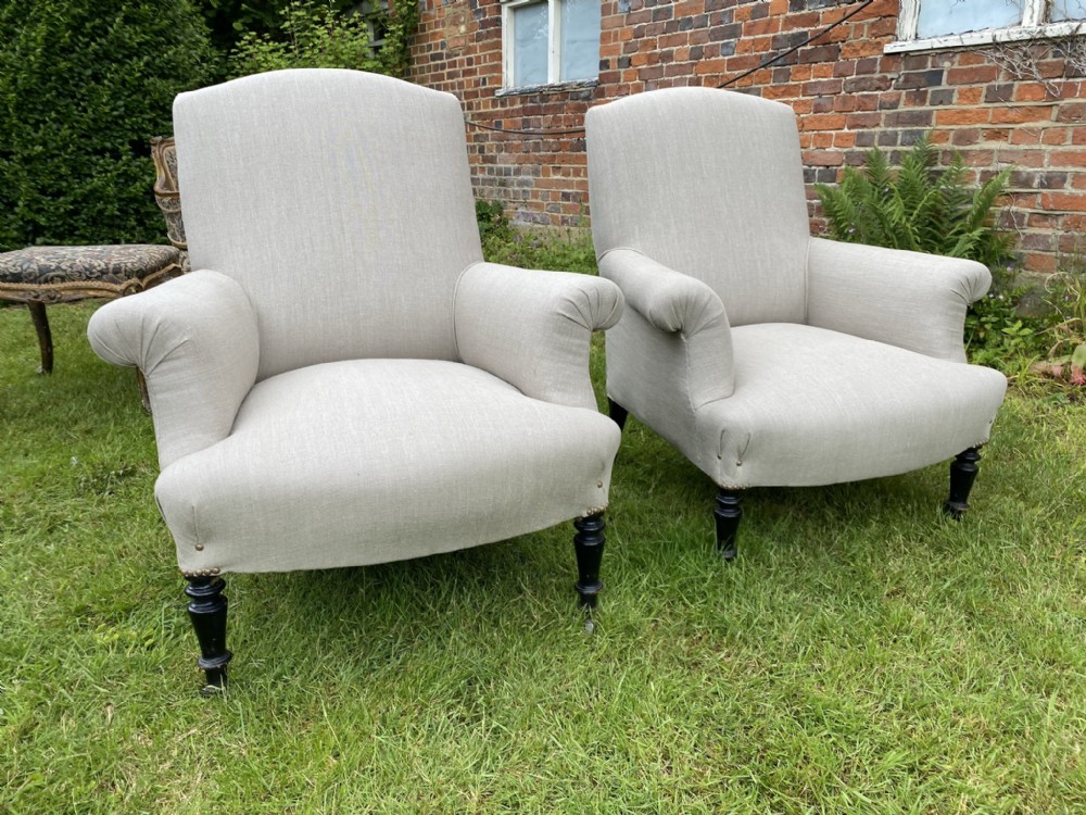 Pair of French armchairs in grey linen 