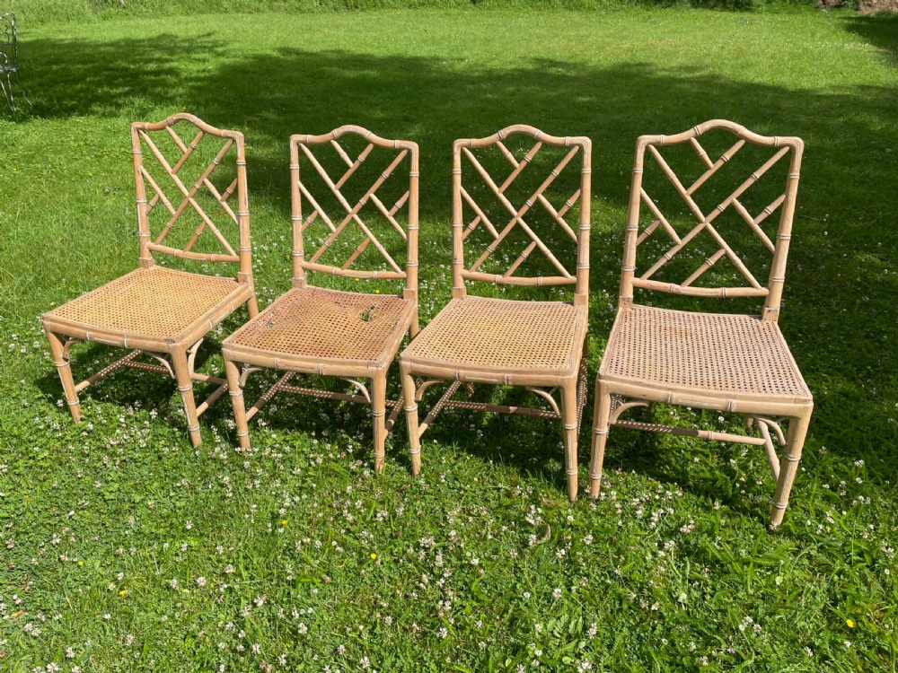 A set of 4 Chinese Chippendale style faux bamboo chairs.