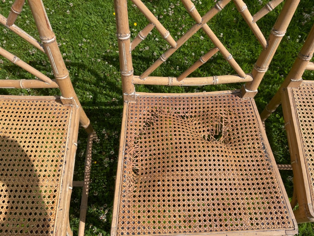 A set of 4 Chinese Chippendale style faux bamboo chairs. View V