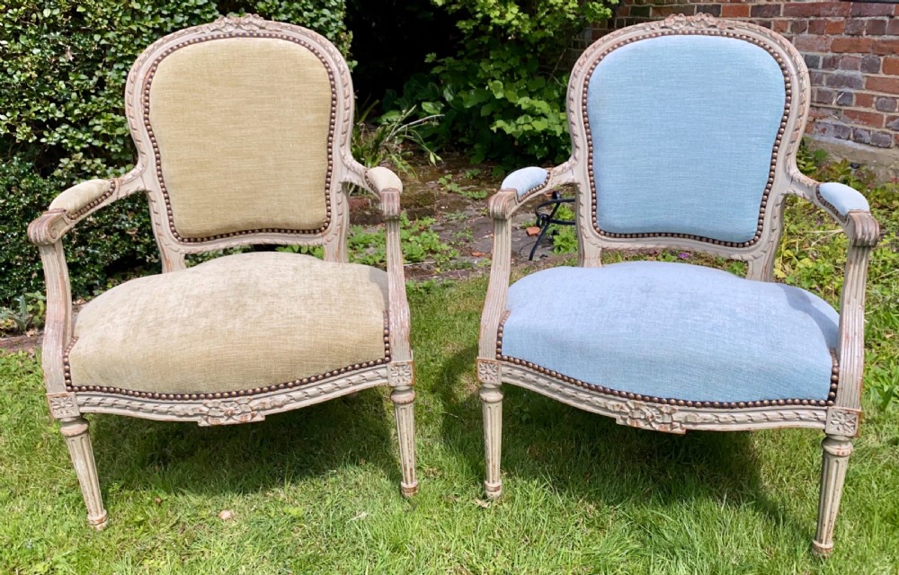 Pair of French painted armchairs 