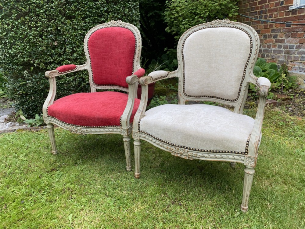 Pair of French armchairs in original paint finish 