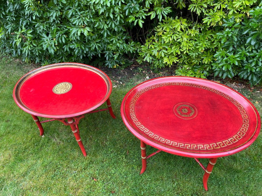 Pair Of Red Faux Bamboo Tray Tables