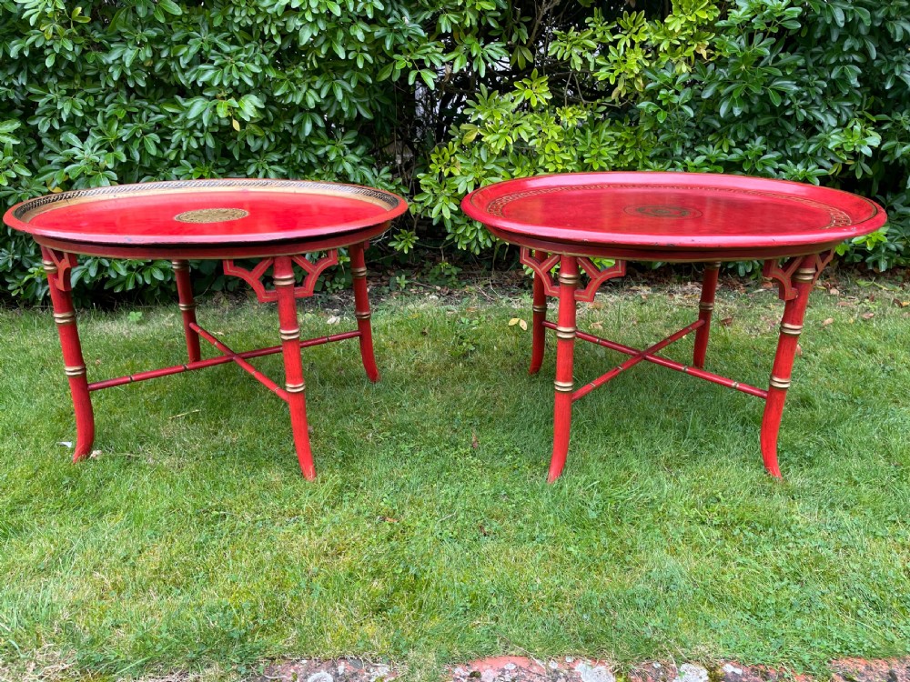 Pair Of Red Faux Bamboo Tray Tables View II