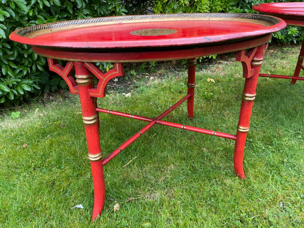 Pair Of Red Faux Bamboo Tray Tables View III