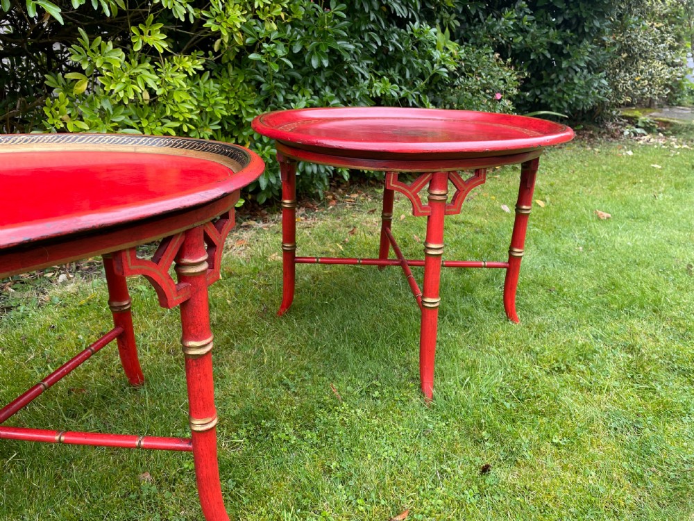 Pair Of Red Faux Bamboo Tray Tables View IV