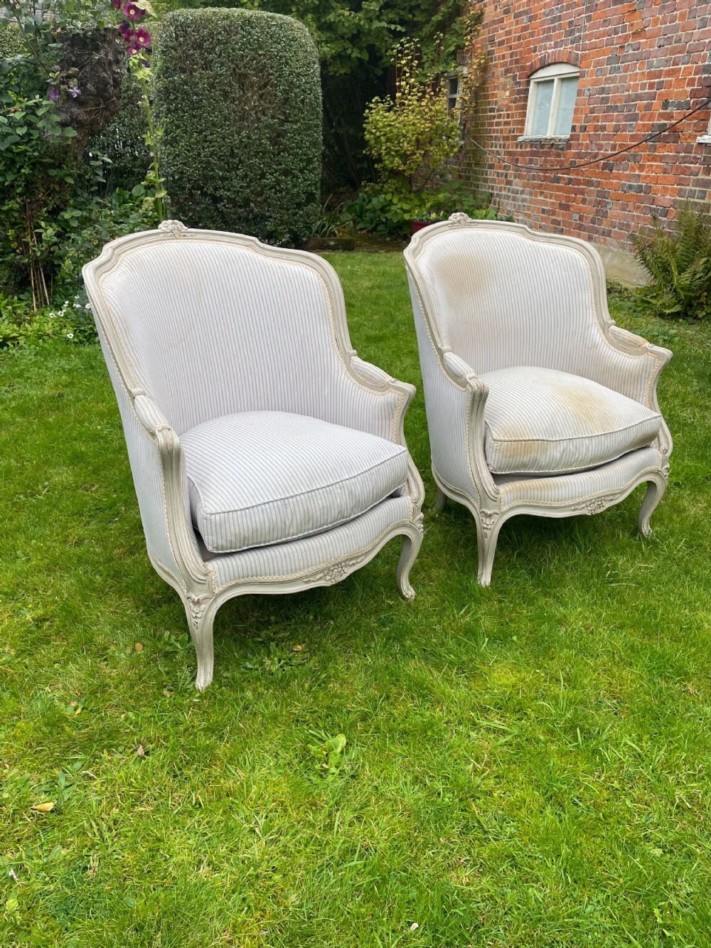 Pair french bergere armchairs 