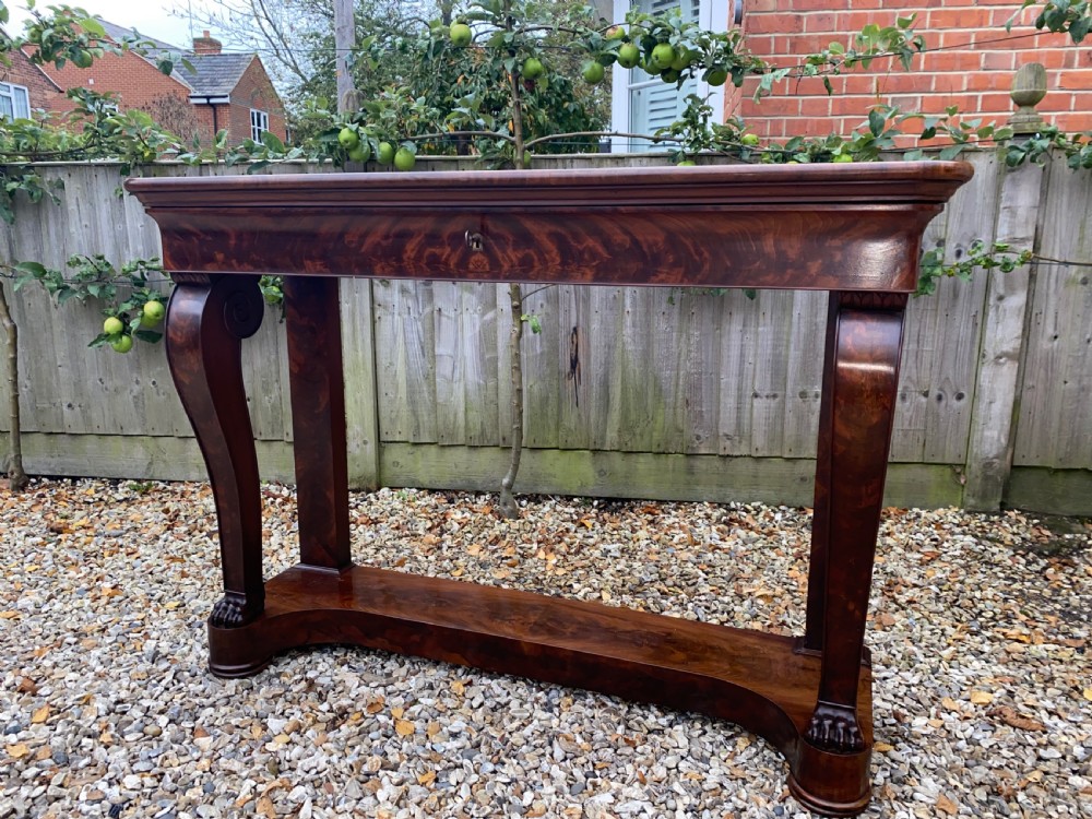 Large flame mahogany console table View II