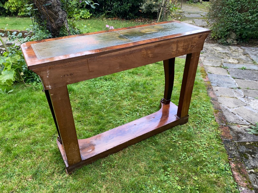 Large flame mahogany console table View V