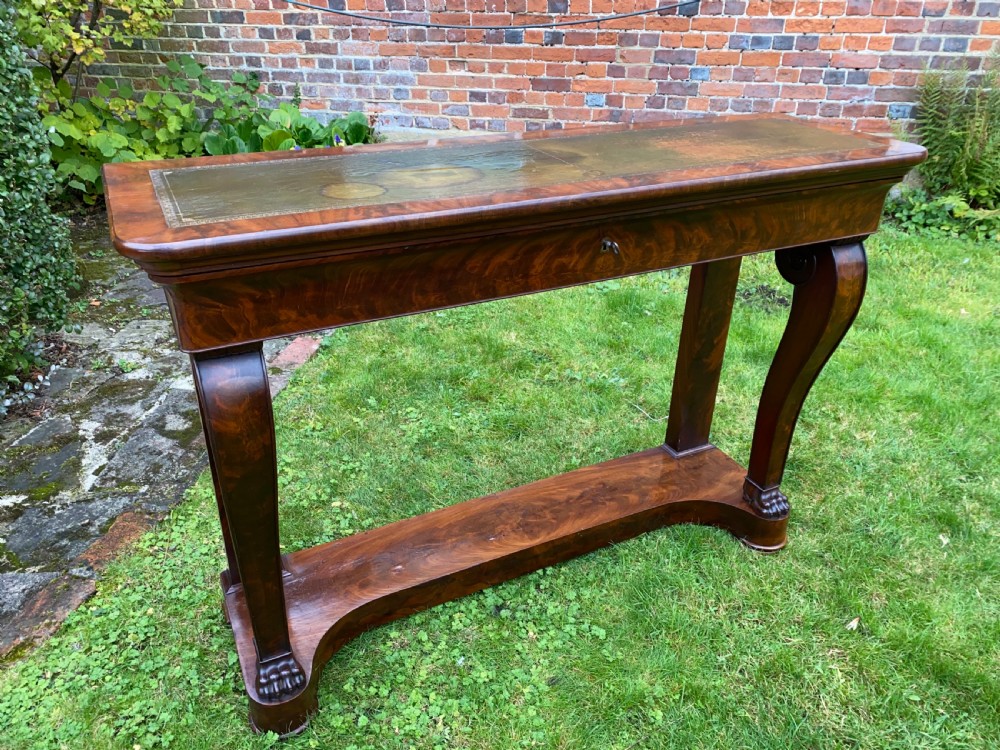 Large flame mahogany console table View VI