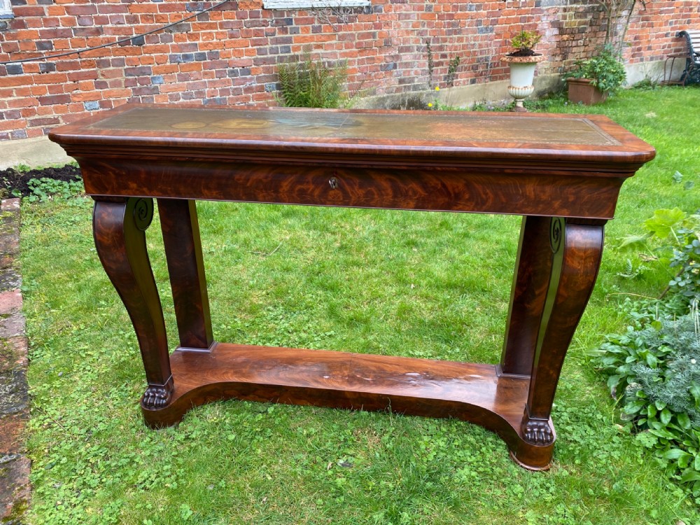 Large flame mahogany console table View VII