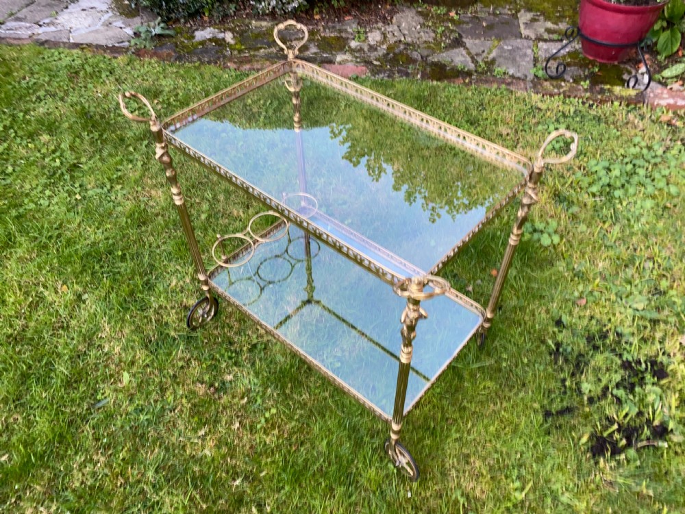Brass and glass bar cart or drinks trolley  View II