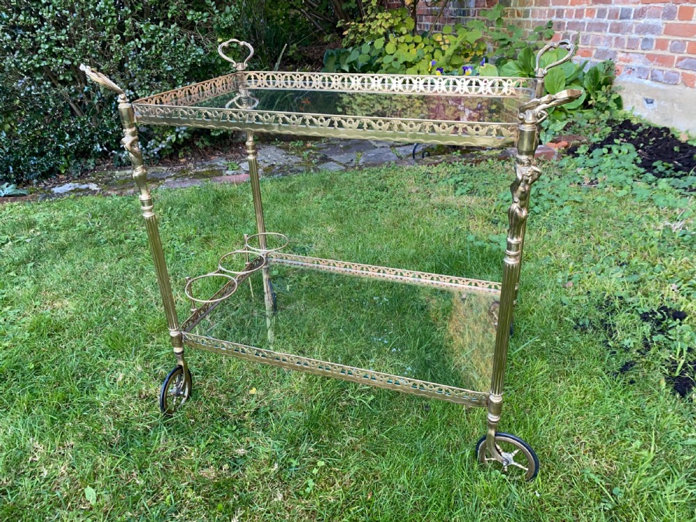Brass and glass bar cart or drinks trolley  View III