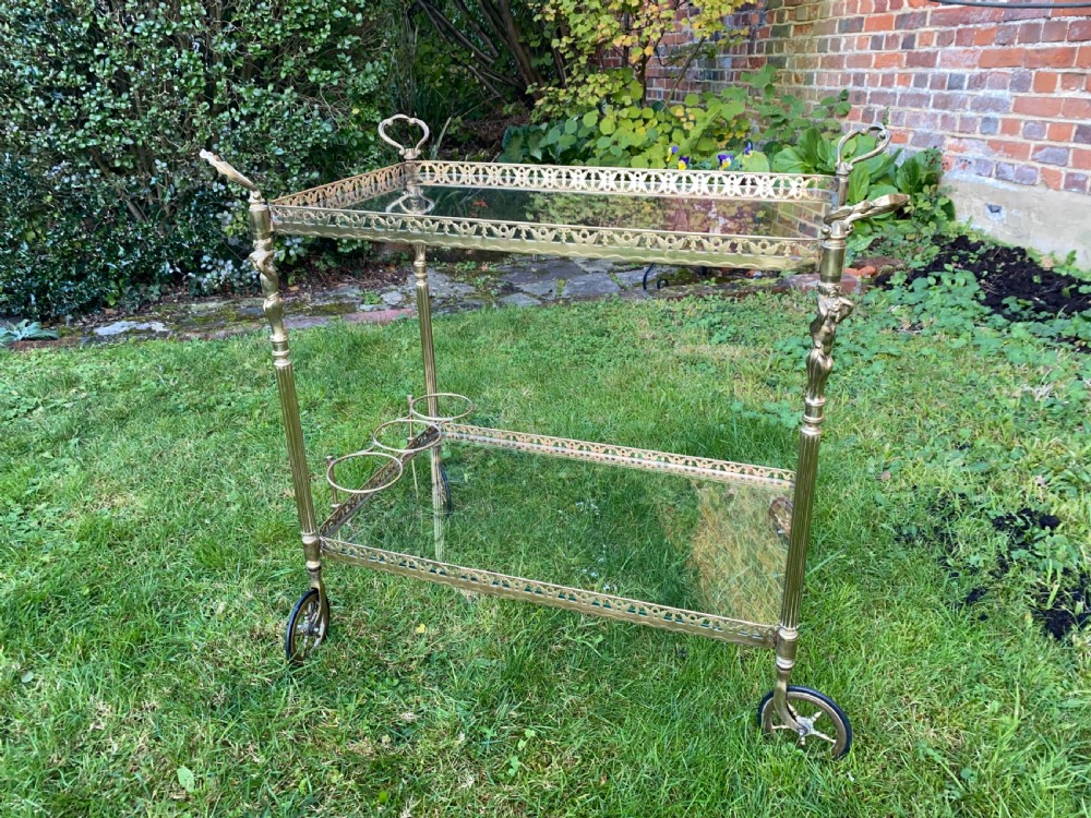Brass and glass bar cart or drinks trolley  View IV
