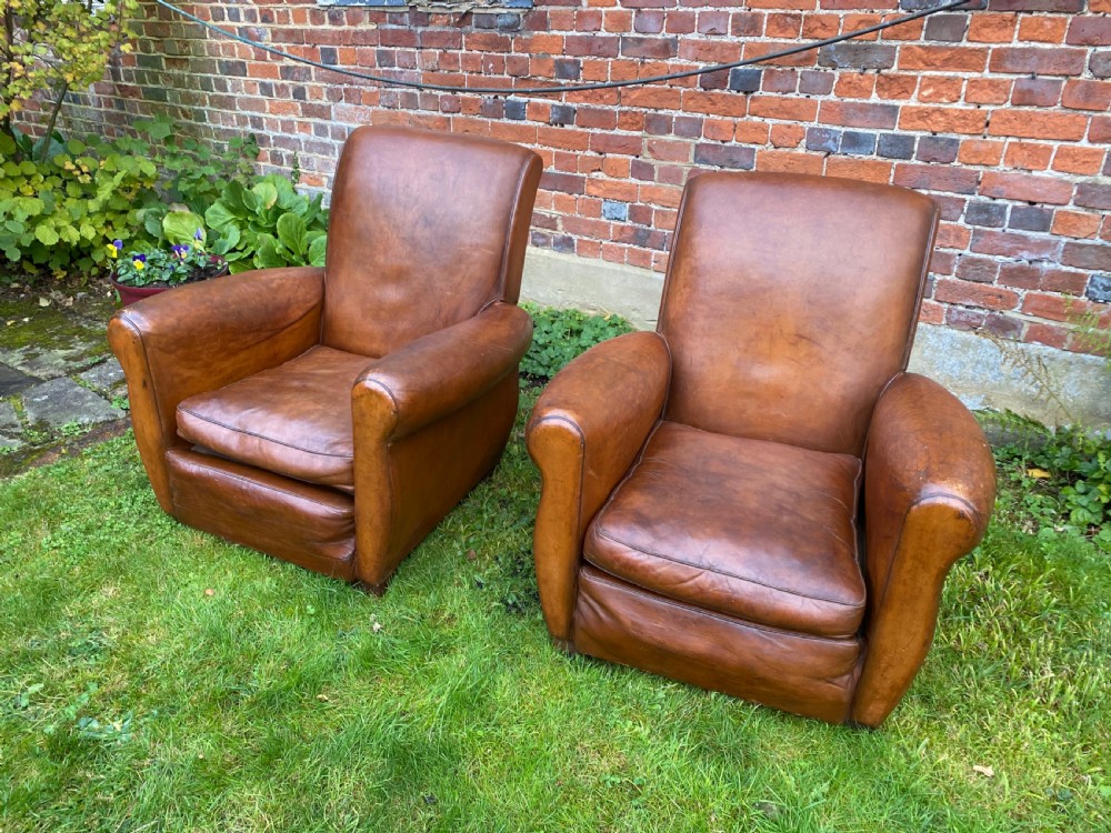 Pair of French leather club chairs  View II