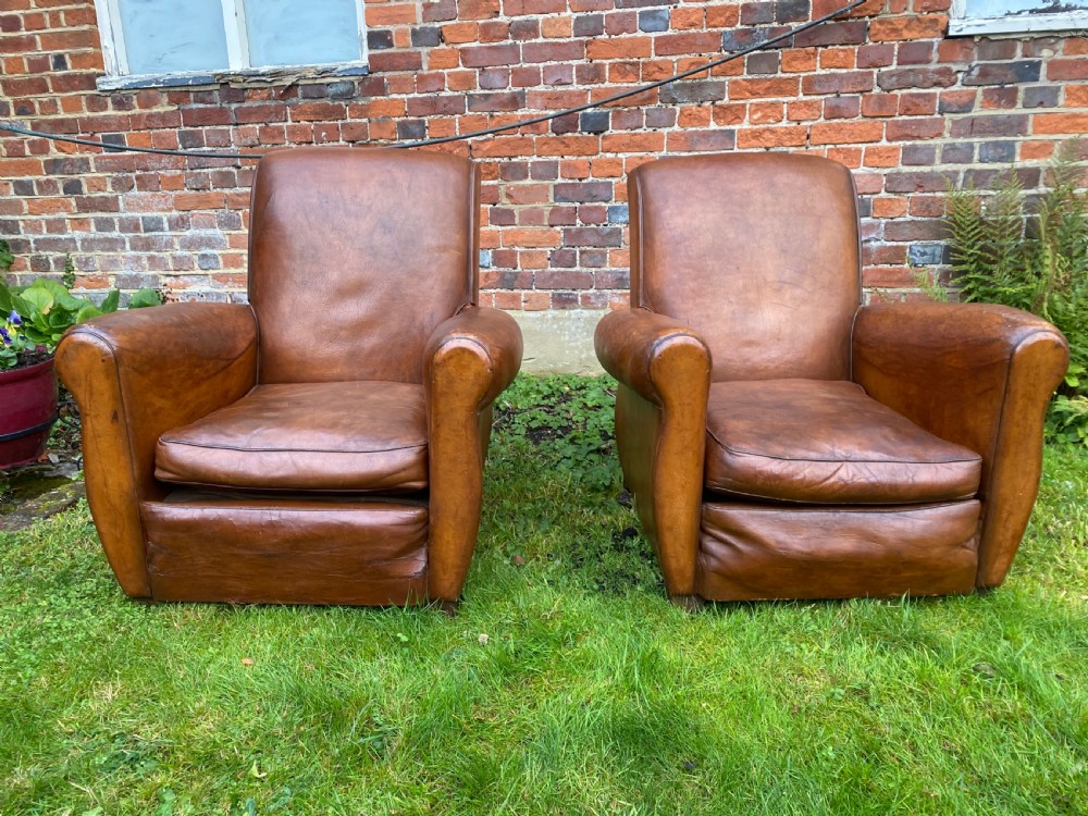 Pair of French leather club chairs  View III