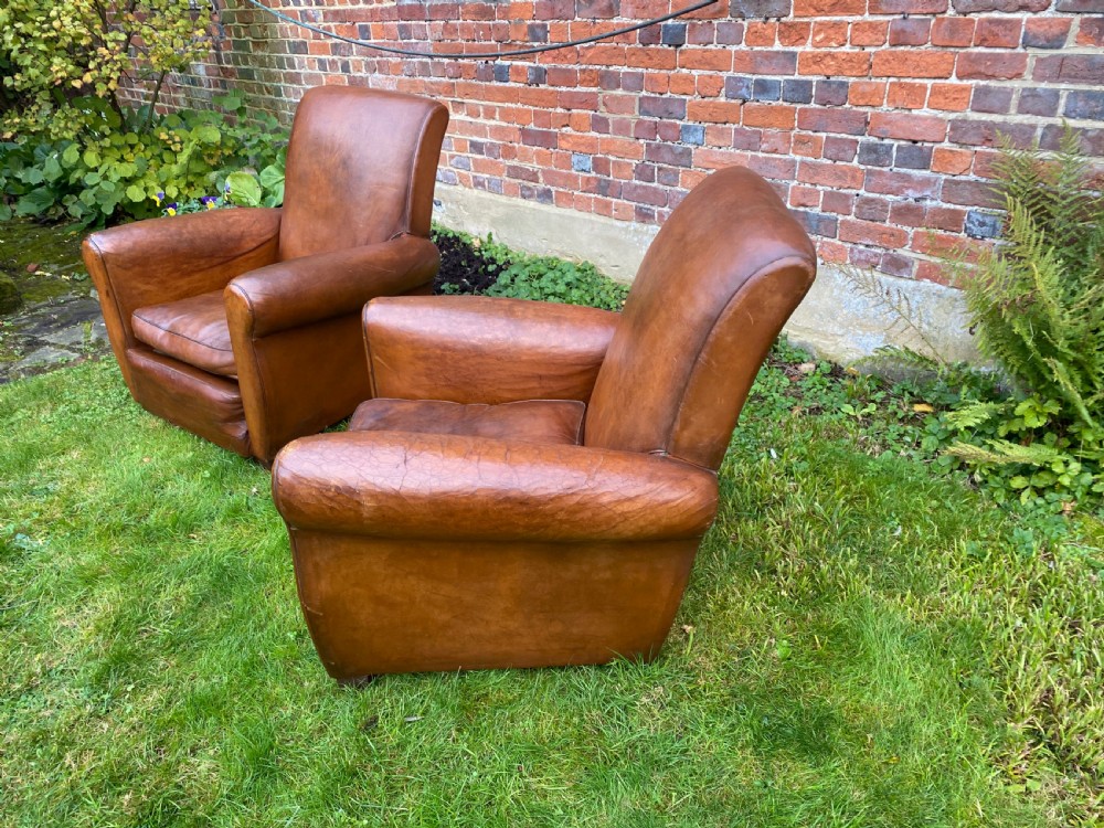 Pair of French leather club chairs  View VI