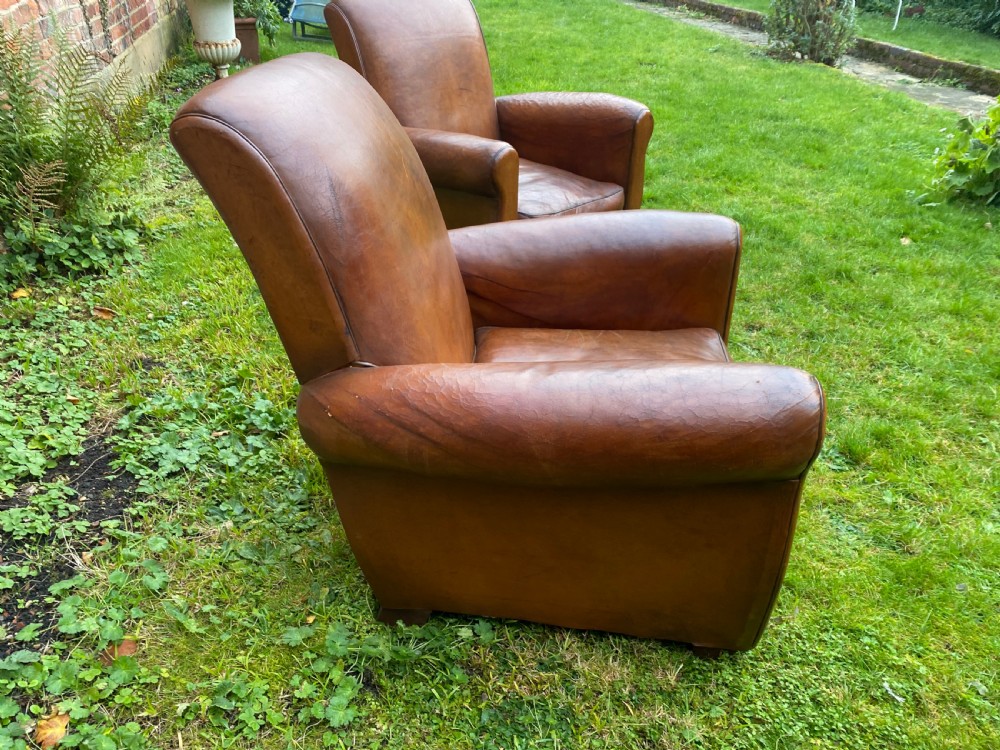 Pair of French leather club chairs  View VII