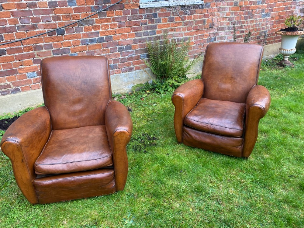 Pair of French leather club chairs  View IX