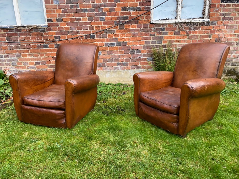 Pair of French leather club chairs  View X
