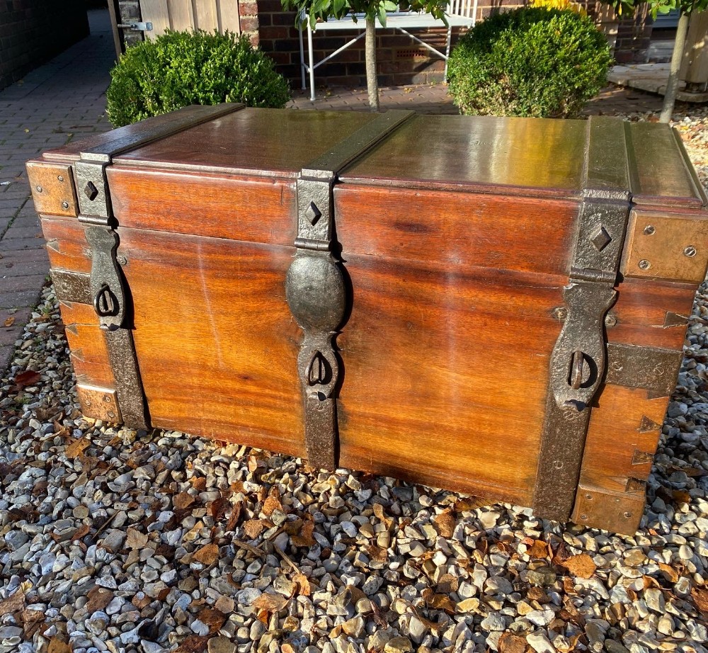 18th Century strap work strong box or trunk 