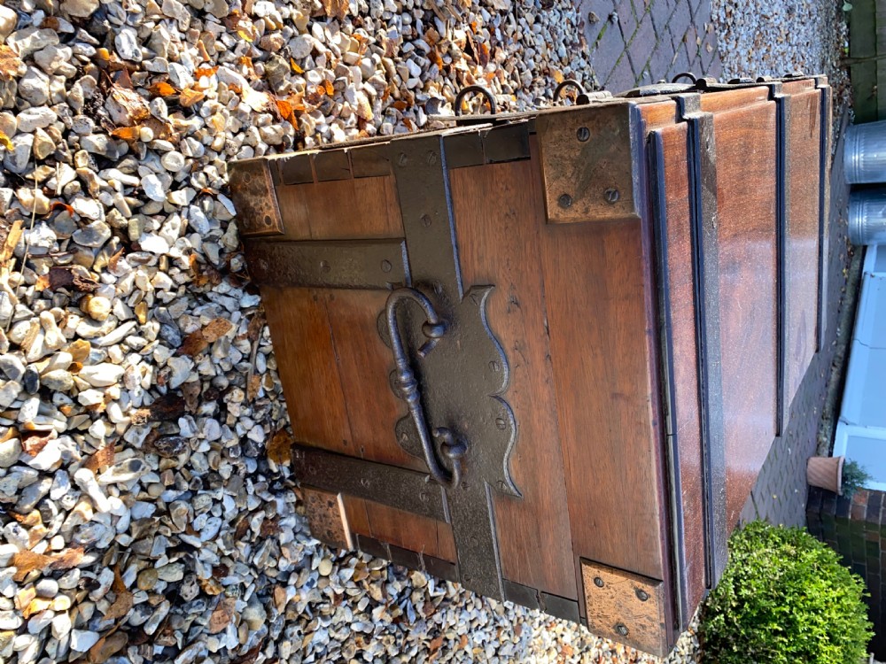 18th Century strap work strong box or trunk  View V